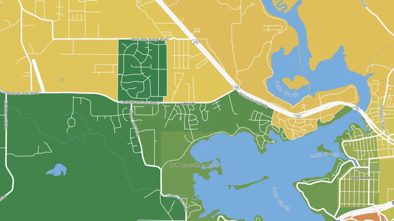 Lakeside, TX Map of Theft Rates