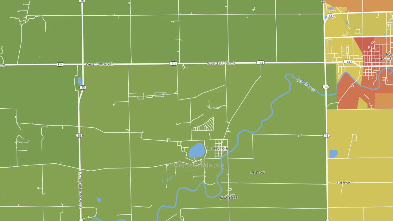 Laketon, IN Map of Theft Rates