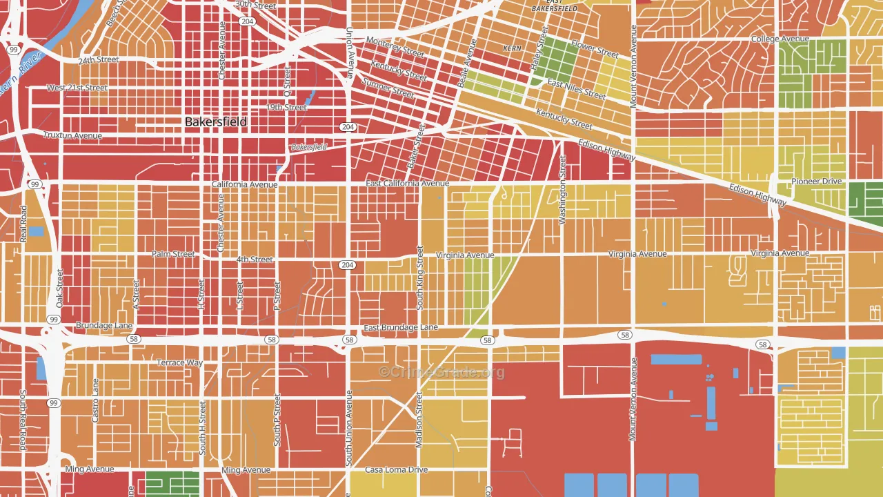 Lakeview-Bakersfield, Bakersfield, CA Map of Theft Rates
