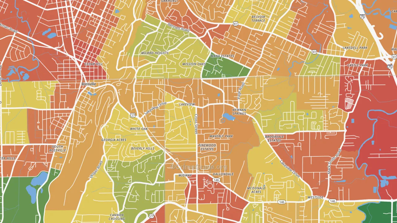 Lakeview, GA Map of Theft Rates