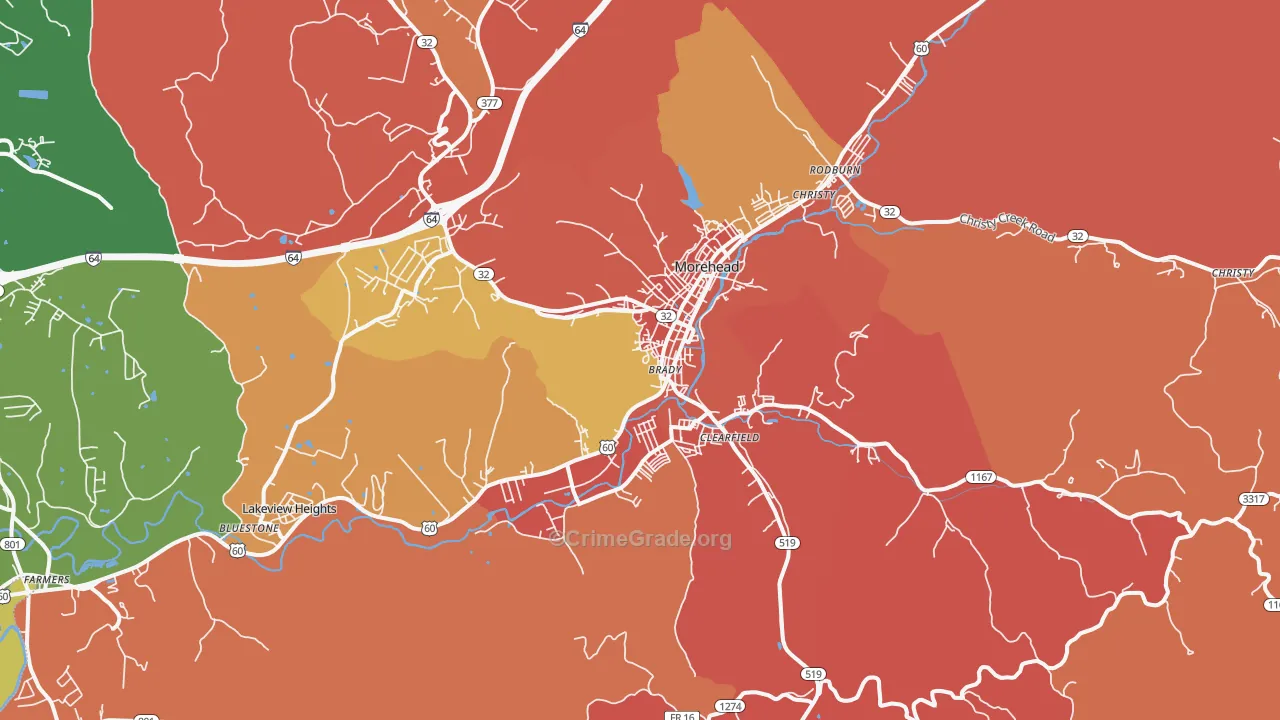 Lakeview Heights, KY Map of Theft Rates