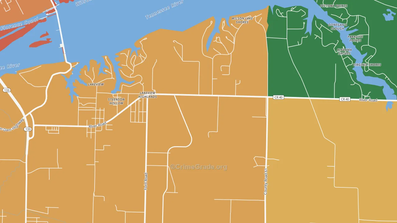 Lakeview Highlands, AL Map of Theft Rates
