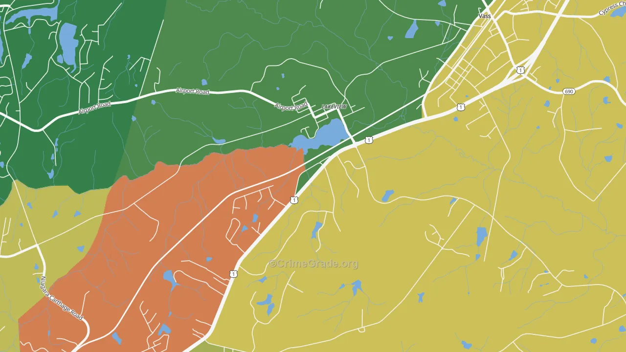 Lakeview, NC Map of Theft Rates