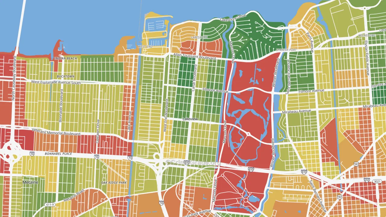 Lakeview, New Orleans, LA Map of Theft Rates