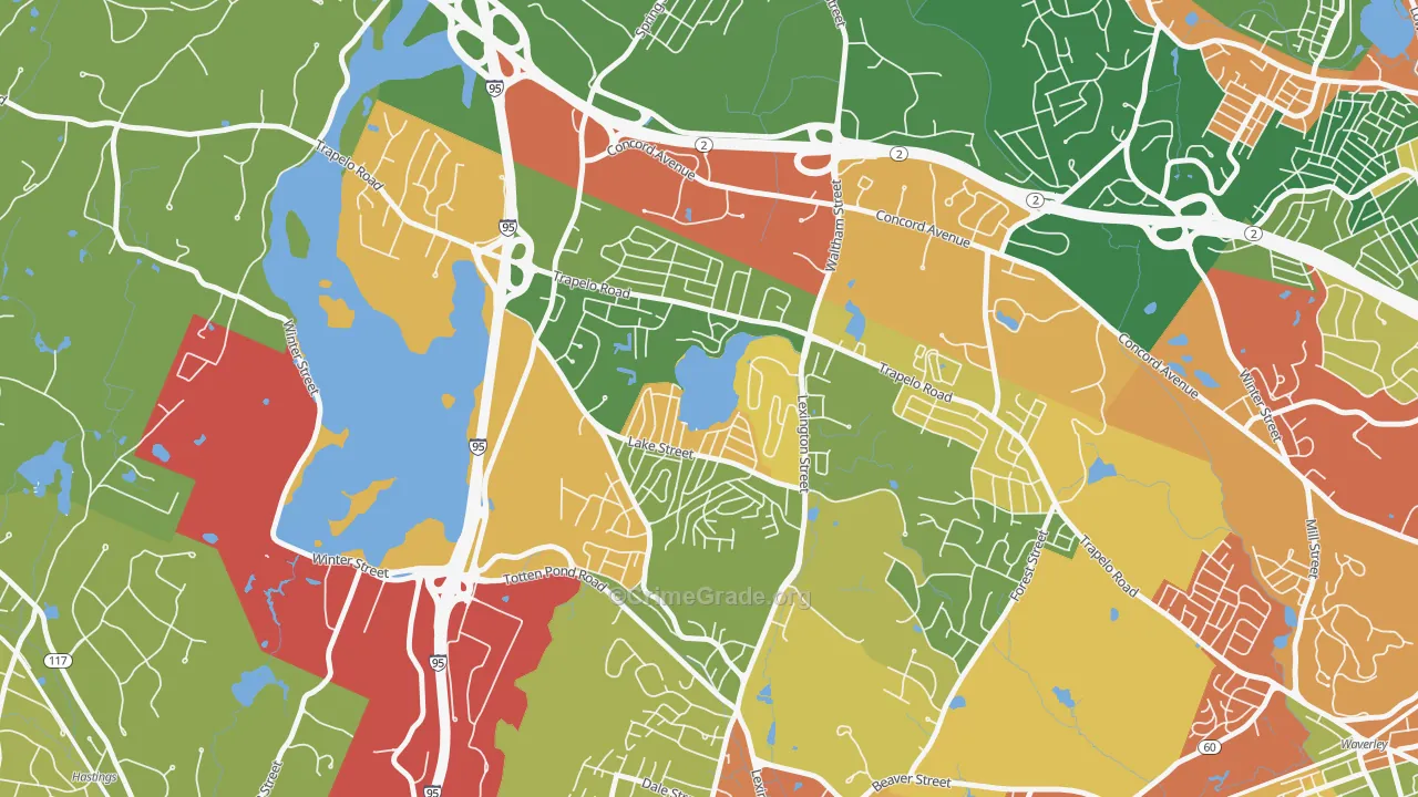 Lakeview, Waltham, MA Map of Theft Rates
