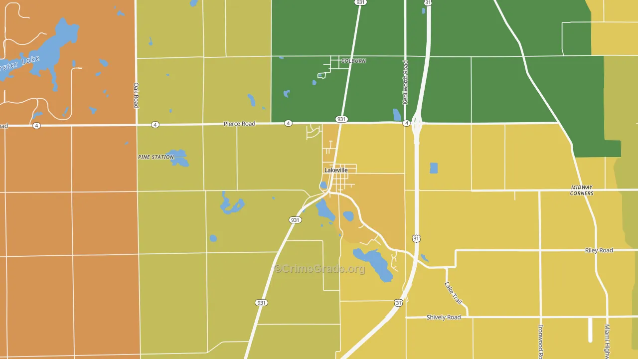 Lakeville, IN Map of Theft Rates