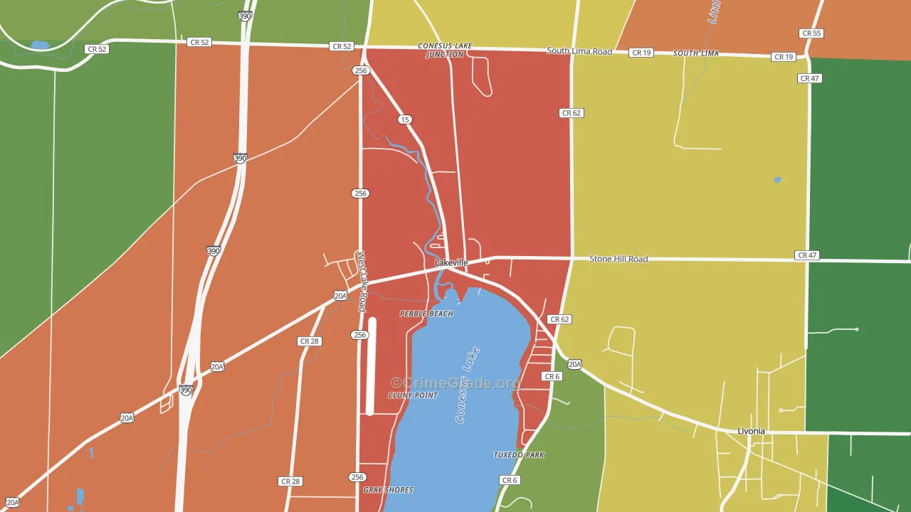 Lakeville, NY Map of Theft Rates