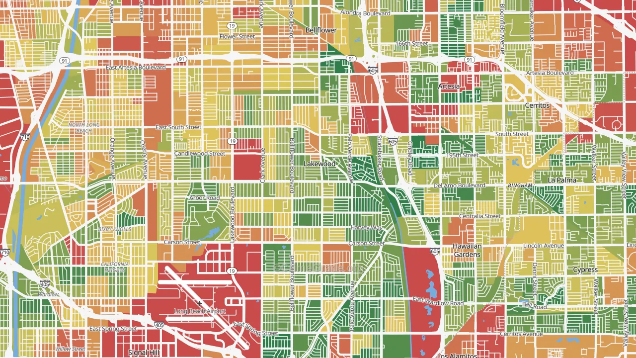 Lakewood, CA Map of Theft Rates