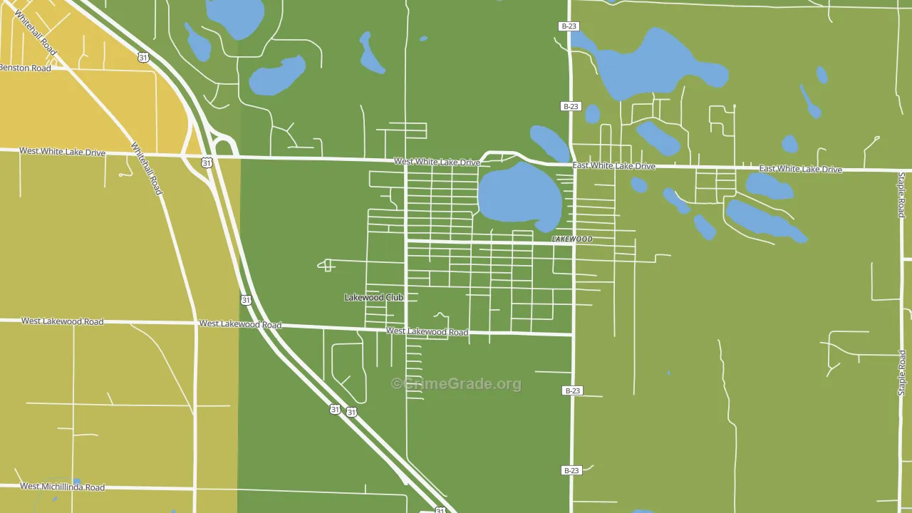 Lakewood Club, MI Map of Theft Rates