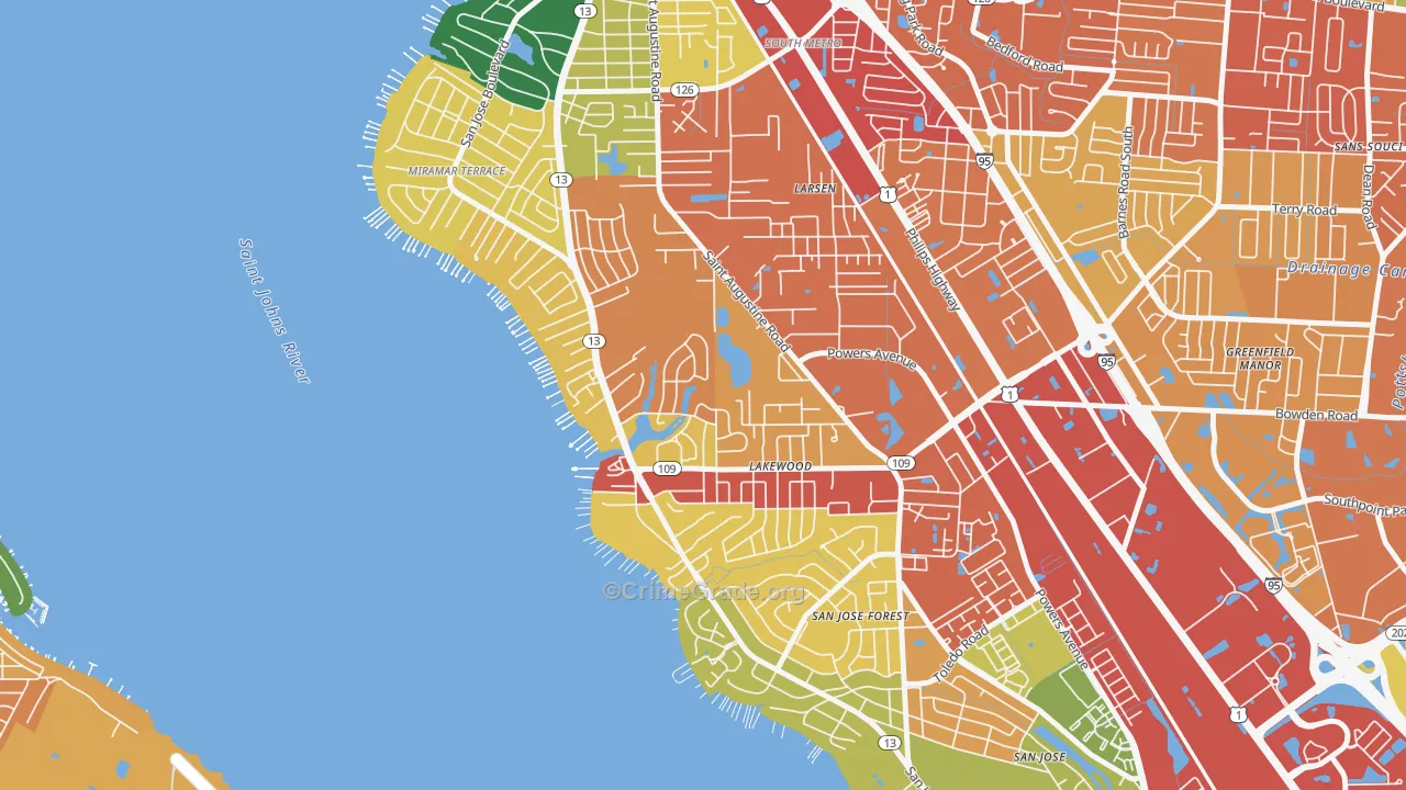 Lakewood, Jacksonville, FL Map of Theft Rates