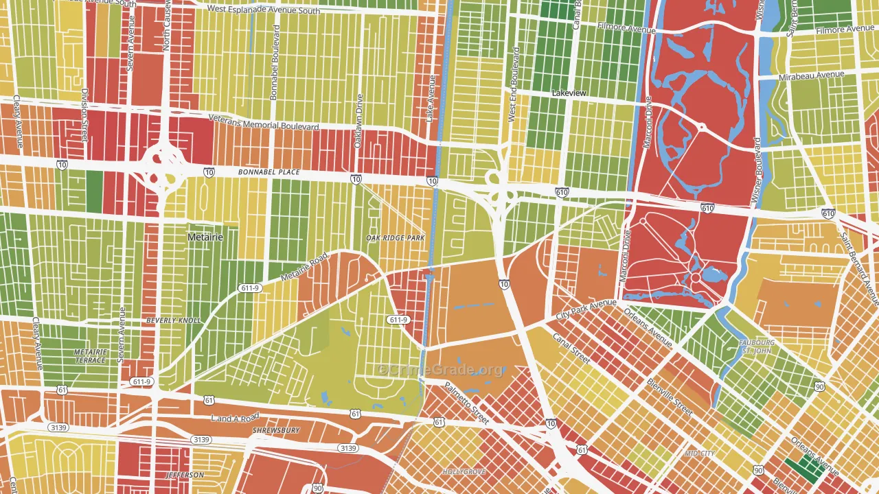 Lakewood, New Orleans, LA Map of Theft Rates