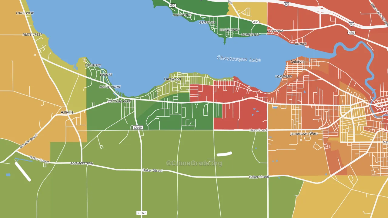 Lakewood, NY Map of Theft Rates