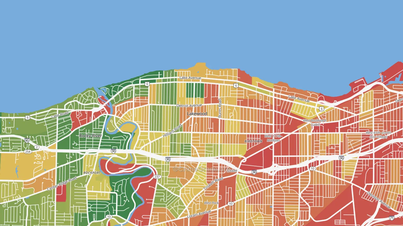 Lakewood, OH Map of Theft Rates