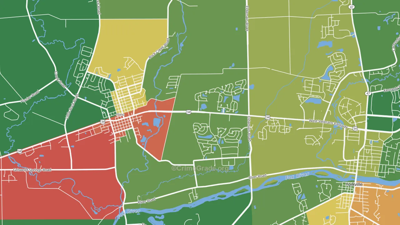 Lakewood Springs, Plano, IL Map of Theft Rates