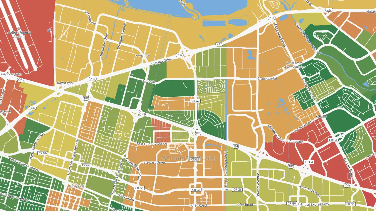 Lakewood, Sunnyvale, CA Map of Theft Rates