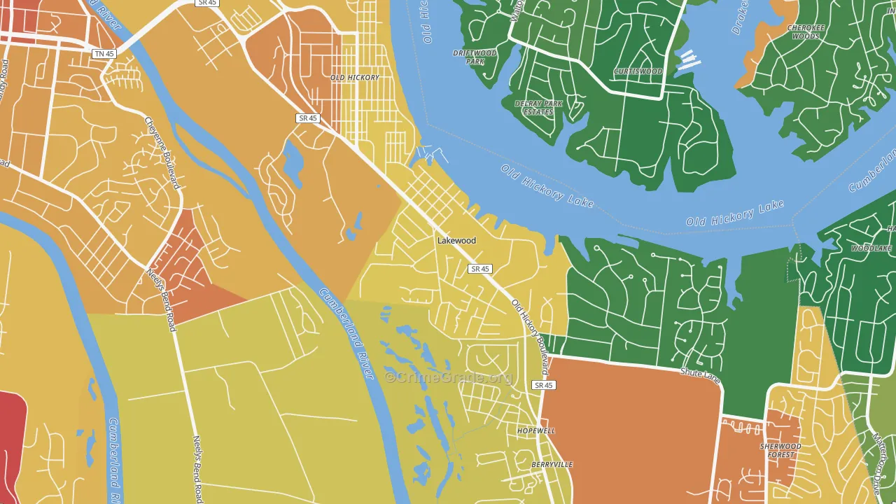 Lakewood, TN Map of Theft Rates
