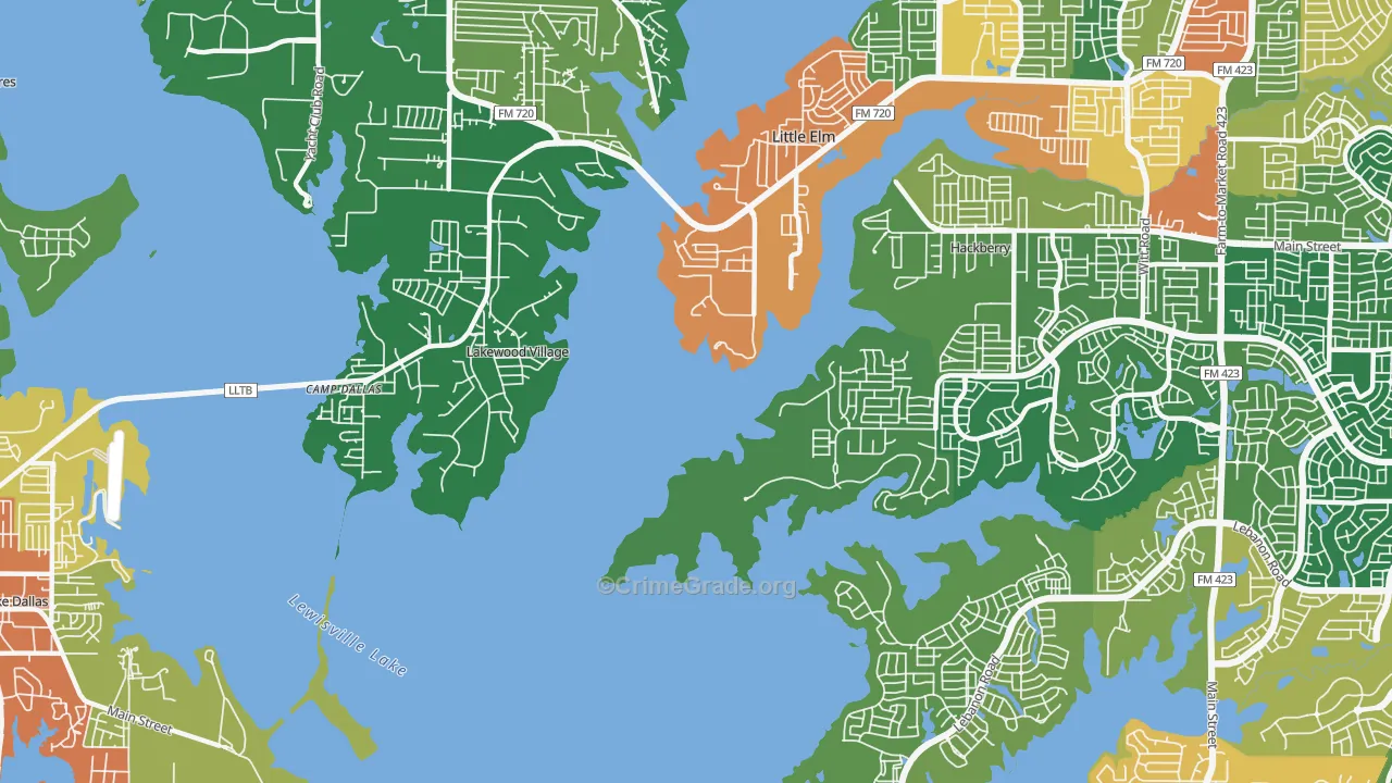 Lakewood Village, TX Map of Theft Rates