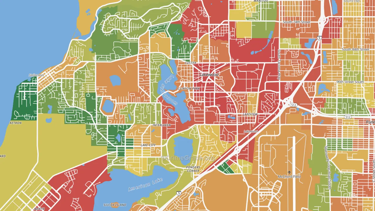Lakewood, WA Map of Theft Rates