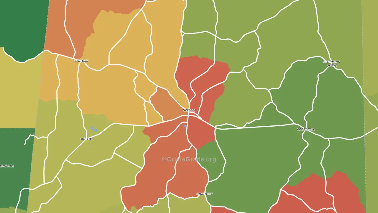 Lamar County, AL Map of Theft Rates