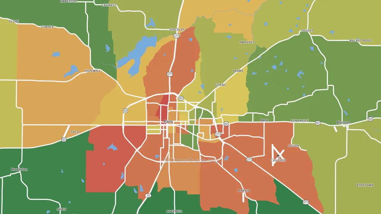 Lamar County, TX Map of Theft Rates