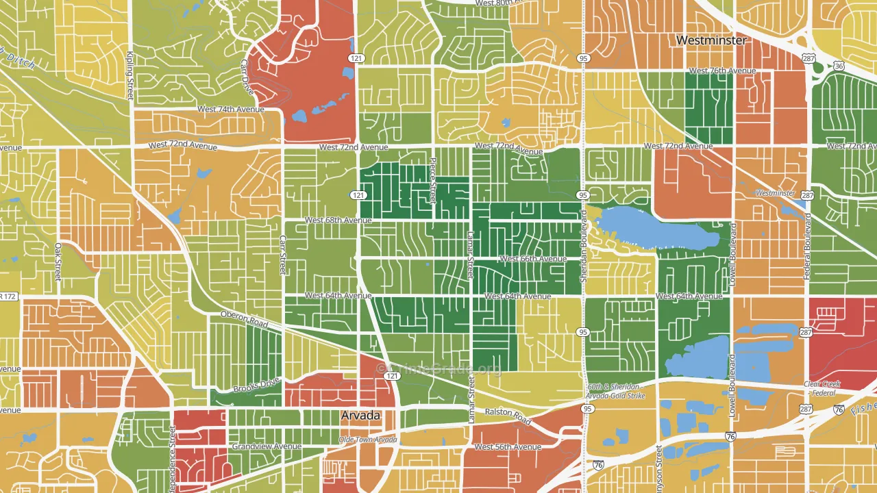 Lamar Heights Area, Arvada, CO Map of Theft Rates