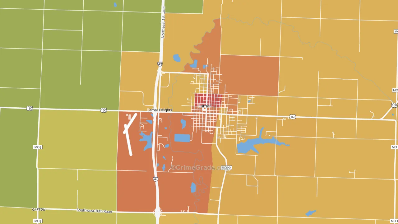 Lamar Heights, MO Map of Theft Rates