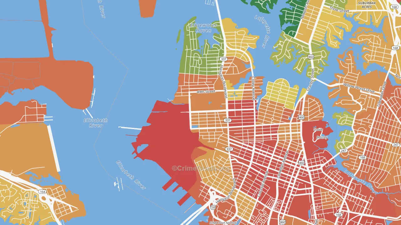 Lamberts Point, Norfolk, VA Map of Theft Rates