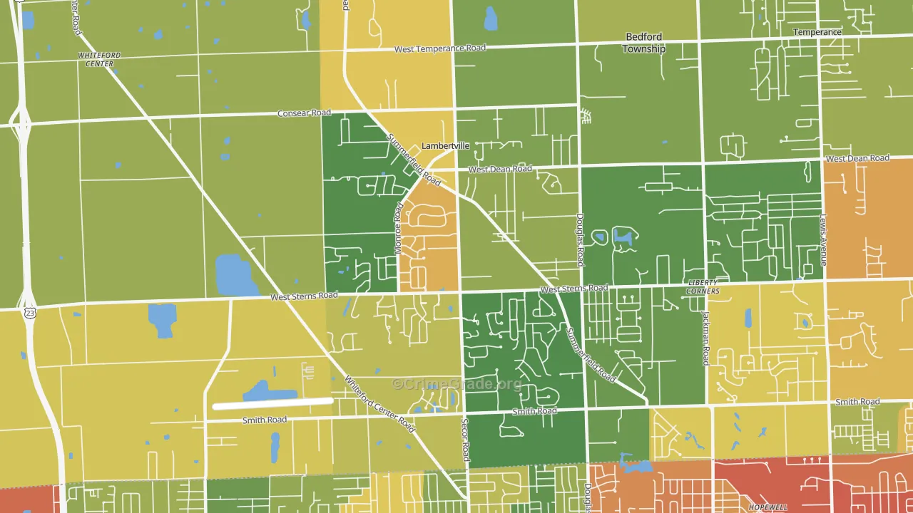 Lambertville, MI Map of Theft Rates