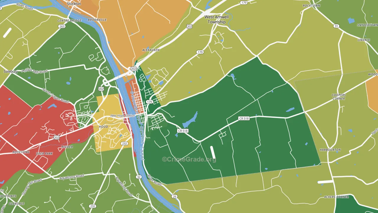 Lambertville, NJ Map of Theft Rates