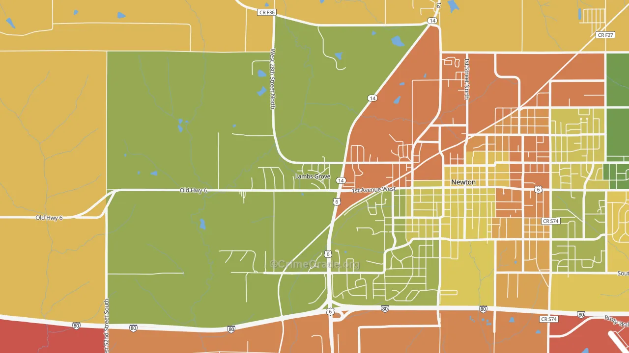Lambs Grove, IA Map of Theft Rates