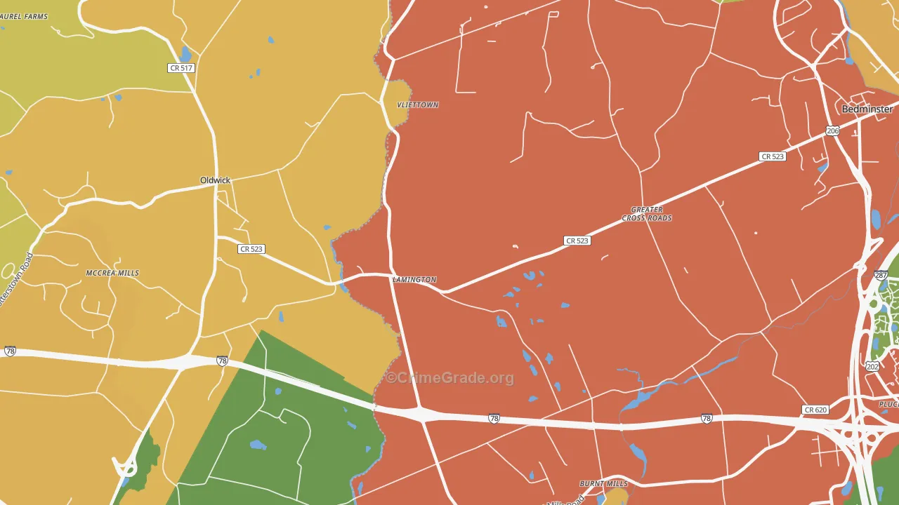 Lamington, NJ Map of Theft Rates