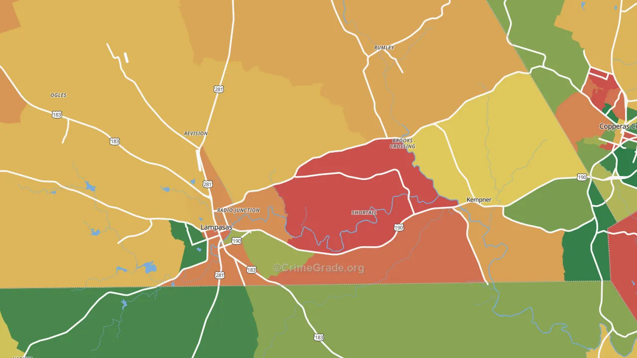 Lampasas County, TX Map of Theft Rates