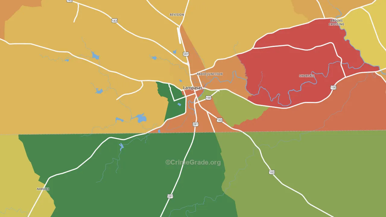 Lampasas, TX Map of Theft Rates