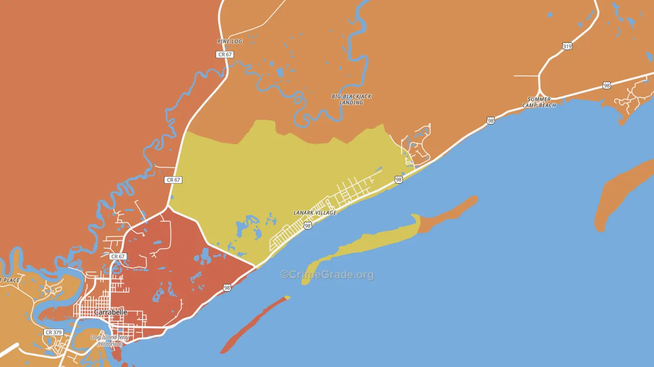 Lanark Village, FL Map of Theft Rates
