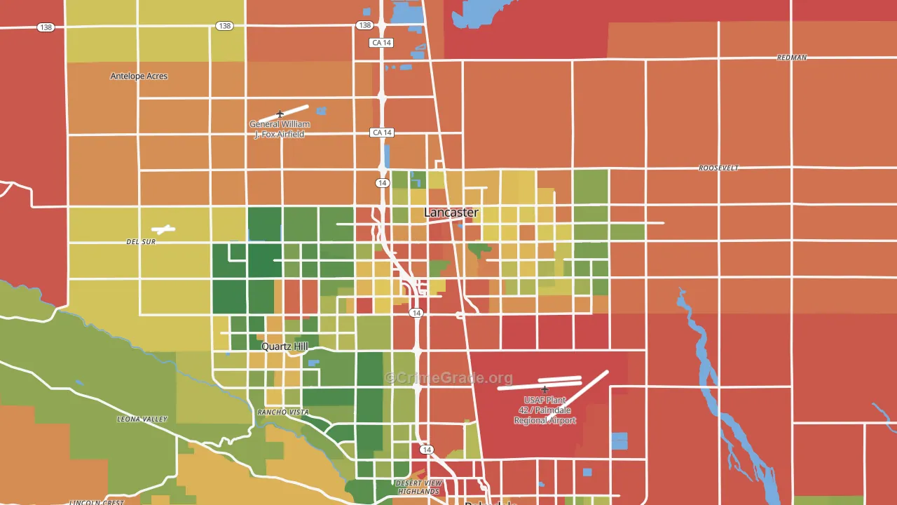 Lancaster, CA Map of Theft Rates