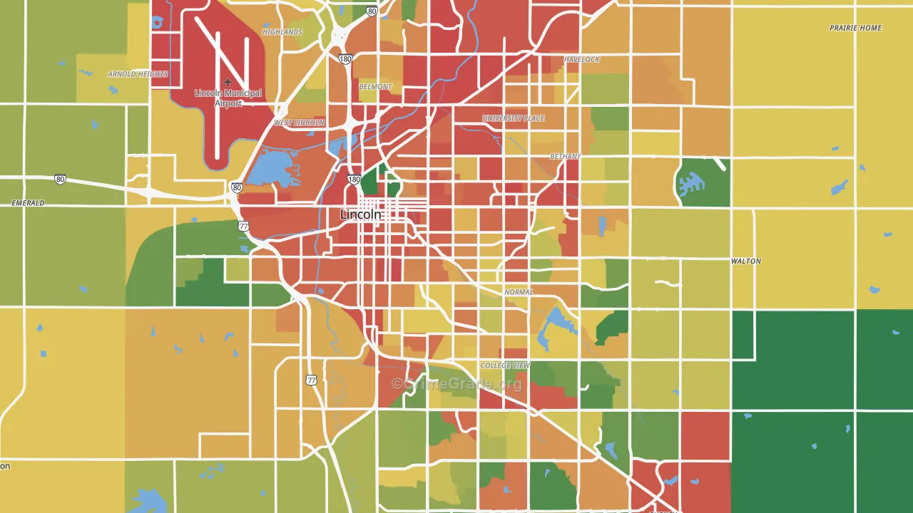 Lancaster County, NE Map of Theft Rates