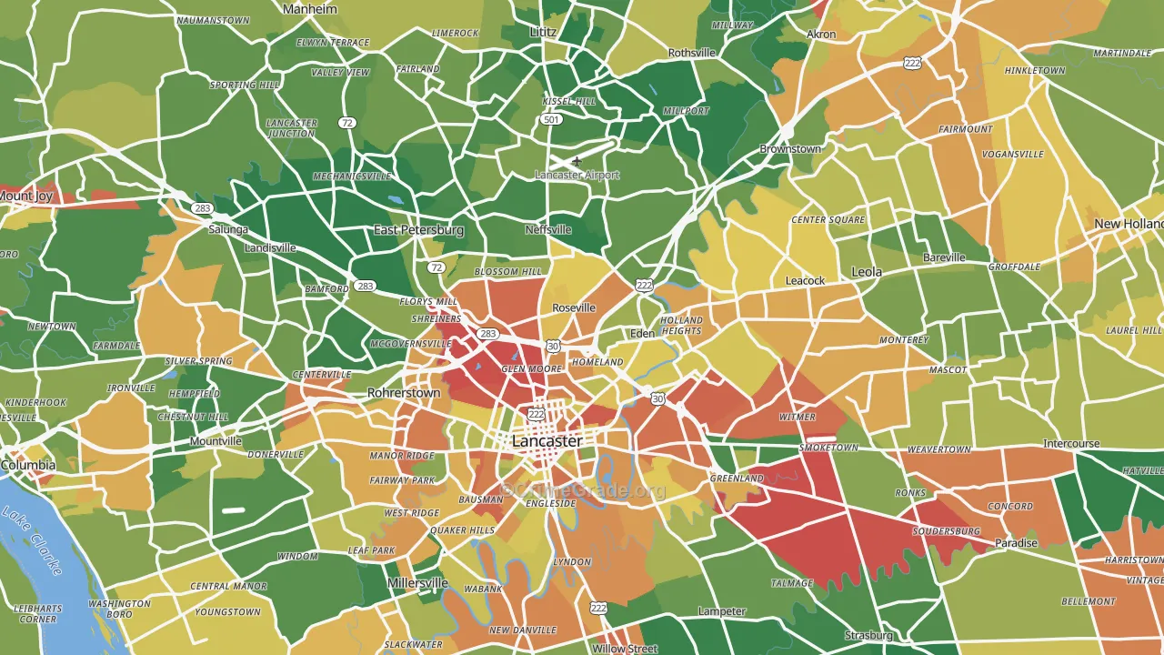 Lancaster County, PA Map of Theft Rates