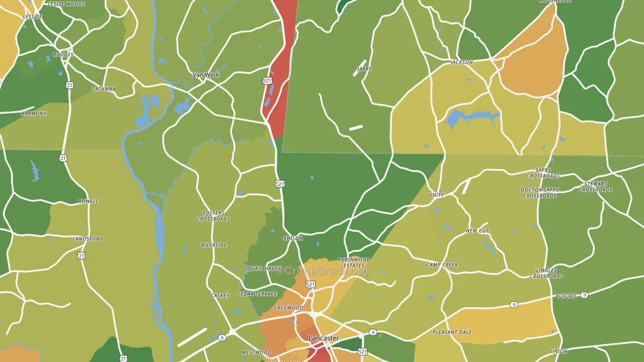 Lancaster County, SC Map of Theft Rates