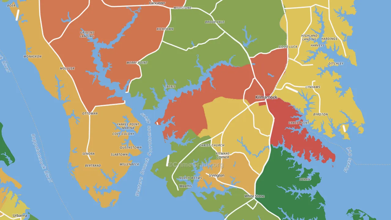 Lancaster County, VA Map of Theft Rates