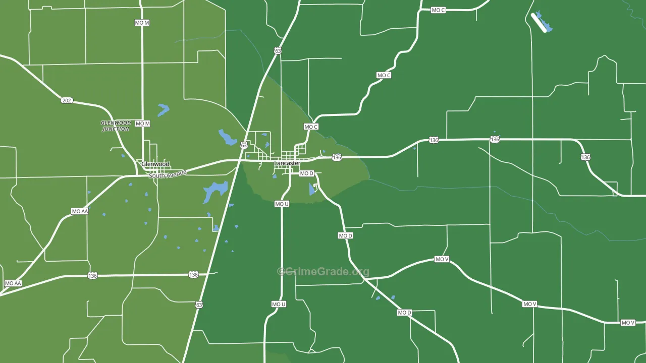 Lancaster, MO Map of Theft Rates