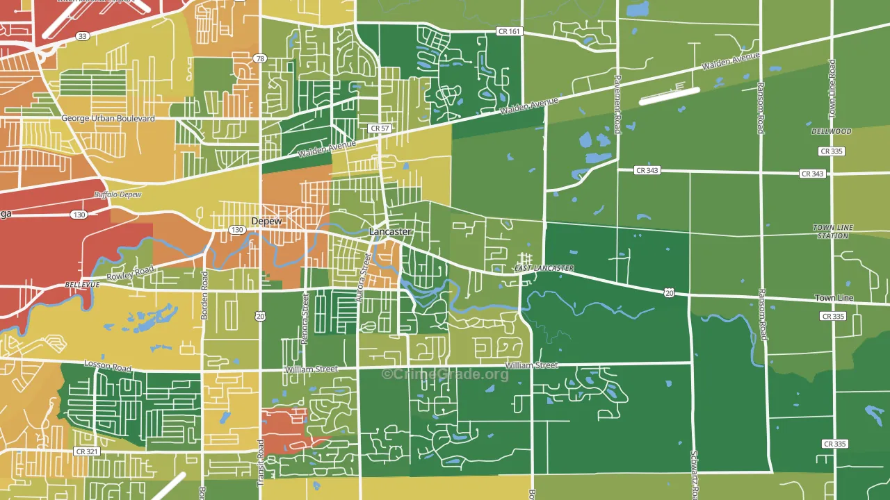 Lancaster, NY Map of Theft Rates