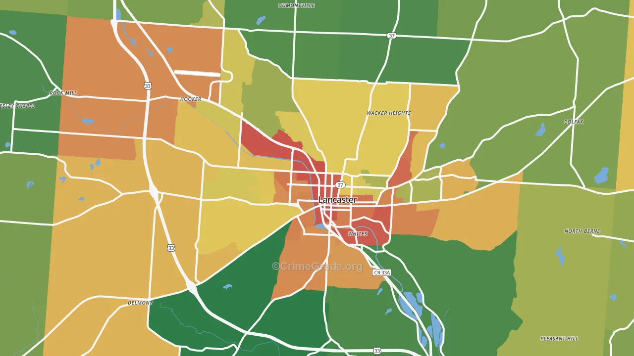 Lancaster, OH Map of Theft Rates