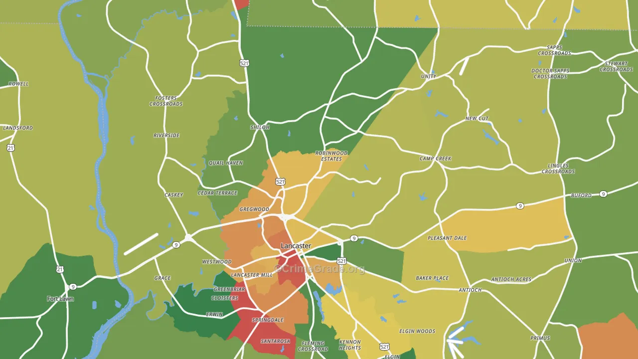 Lancaster, SC Map of Theft Rates