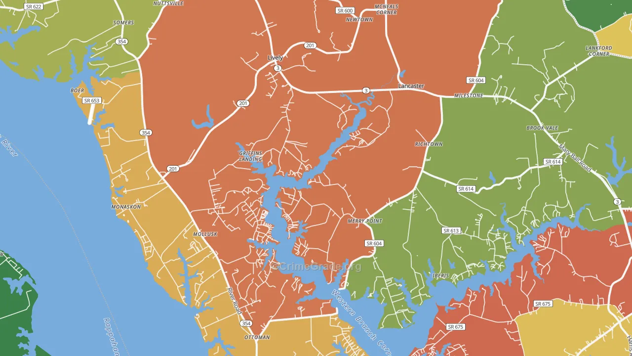 Lancaster, VA Map of Theft Rates