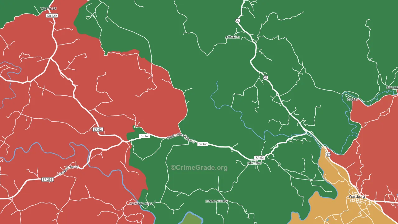 Lancing, TN Map of Theft Rates