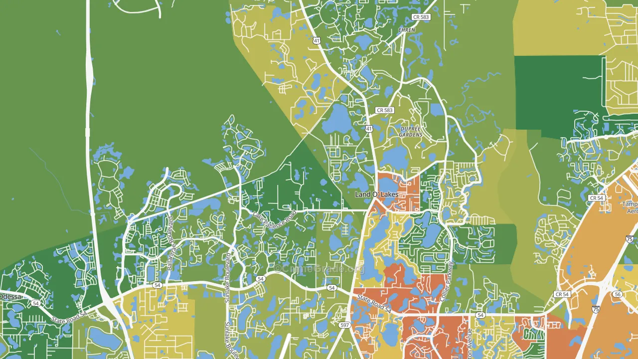Land O' Lakes, FL Map of Theft Rates