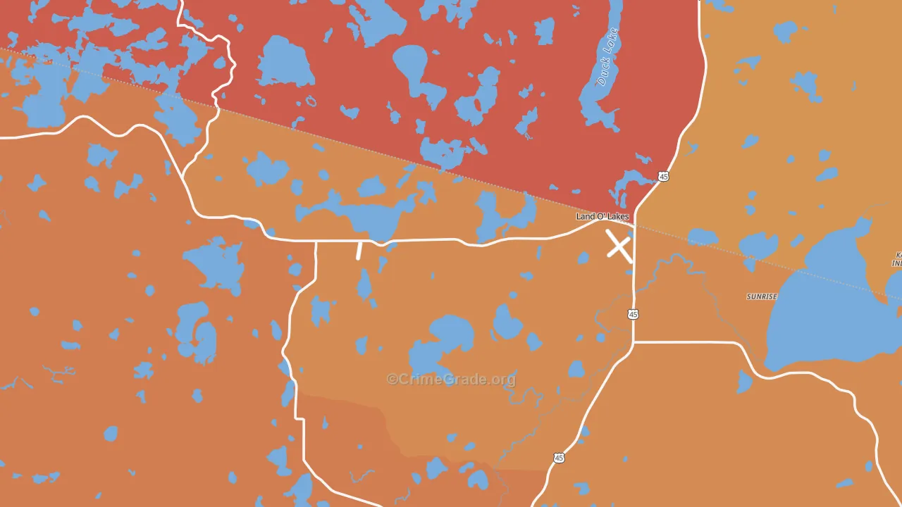 Land O' Lakes, WI Map of Theft Rates