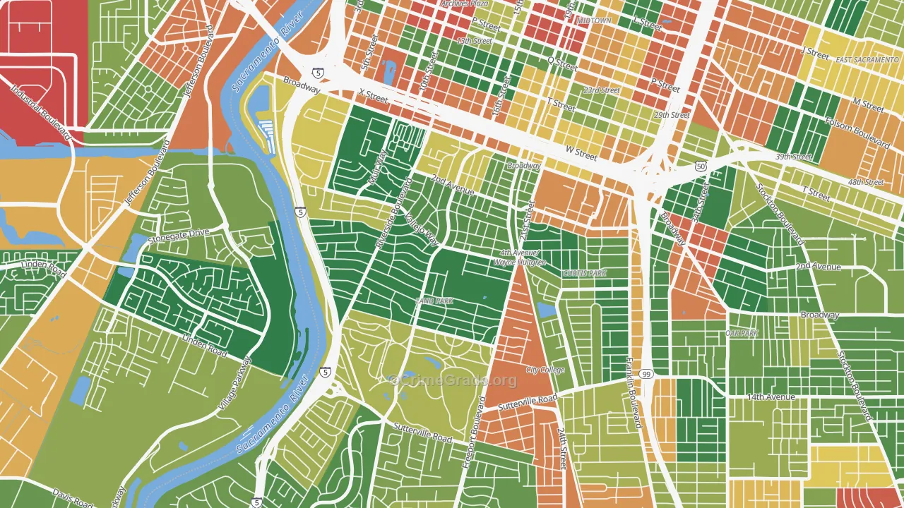 Land Park, Sacramento, CA Map of Theft Rates