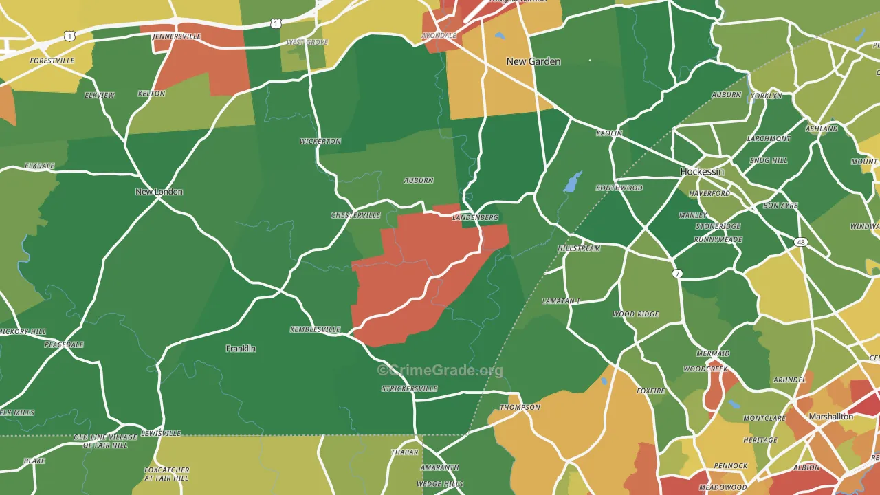 Landenberg, PA Map of Theft Rates