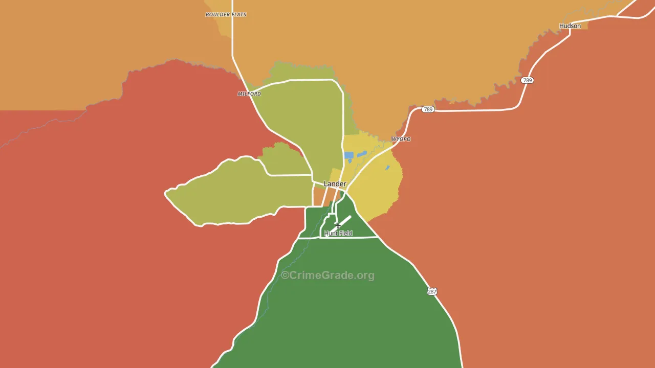 Lander, WY Map of Theft Rates